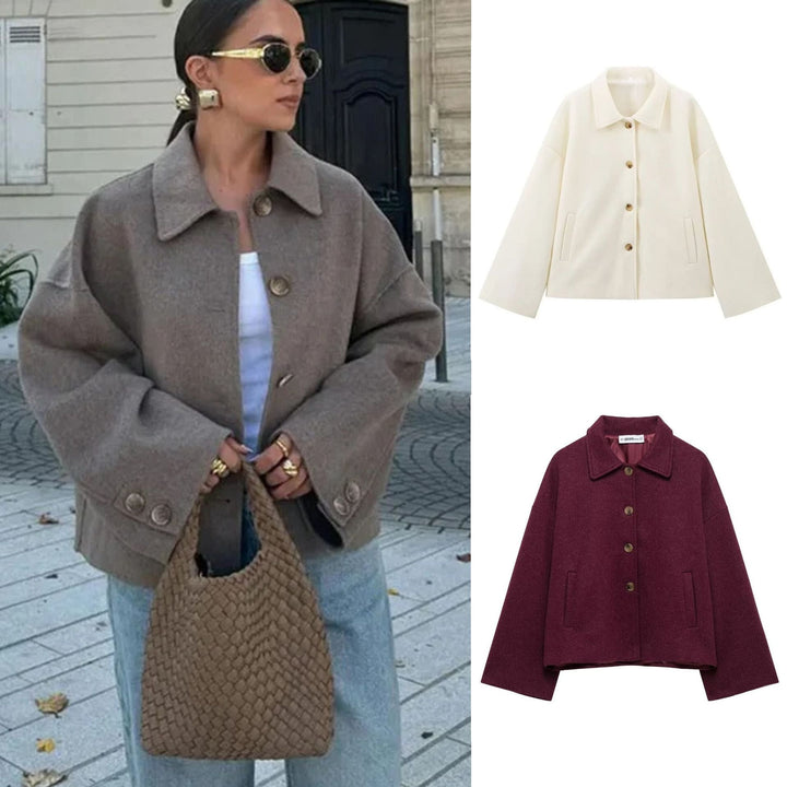 Short Women's Coat with Notched Collar - Chic and Soft