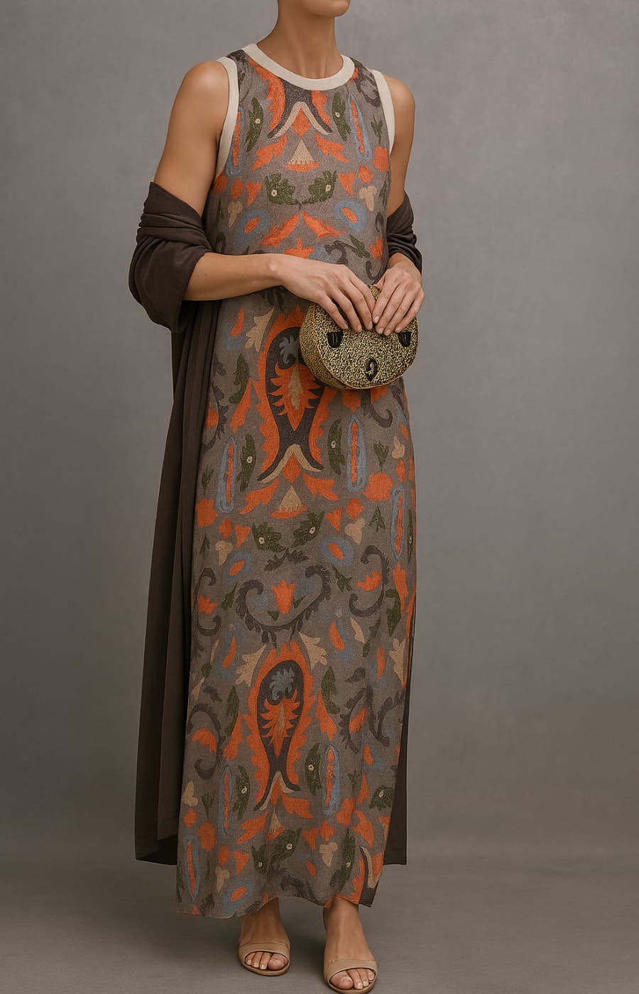Corvalisse Elegant maxi dress with matching stole - Elena Harper