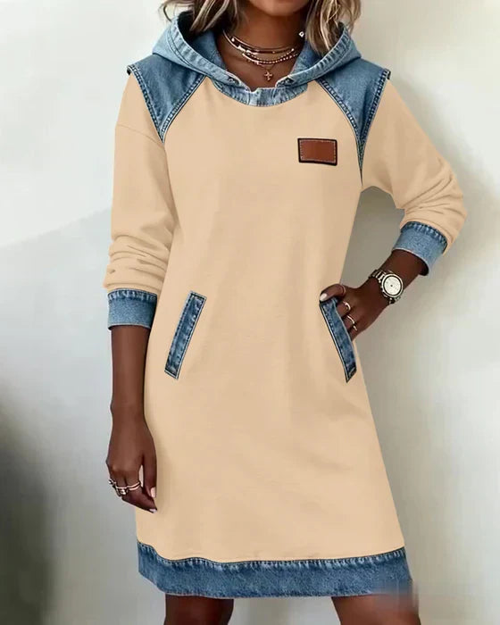 Lunariae Casual Contrast Hoodie Dress - Elena Harper