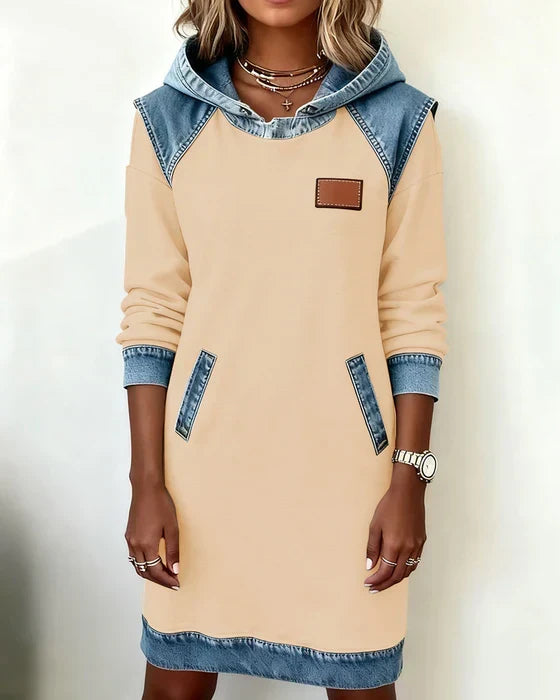 Lunariae Casual Contrast Hoodie Dress - Elena Harper