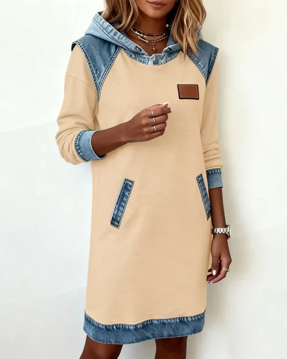 Lunariae Casual Contrast Hoodie Dress - Elena Harper