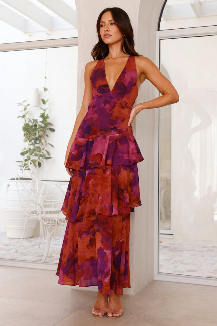 Women's Elegant V-Neck Tiered Maxi Dress