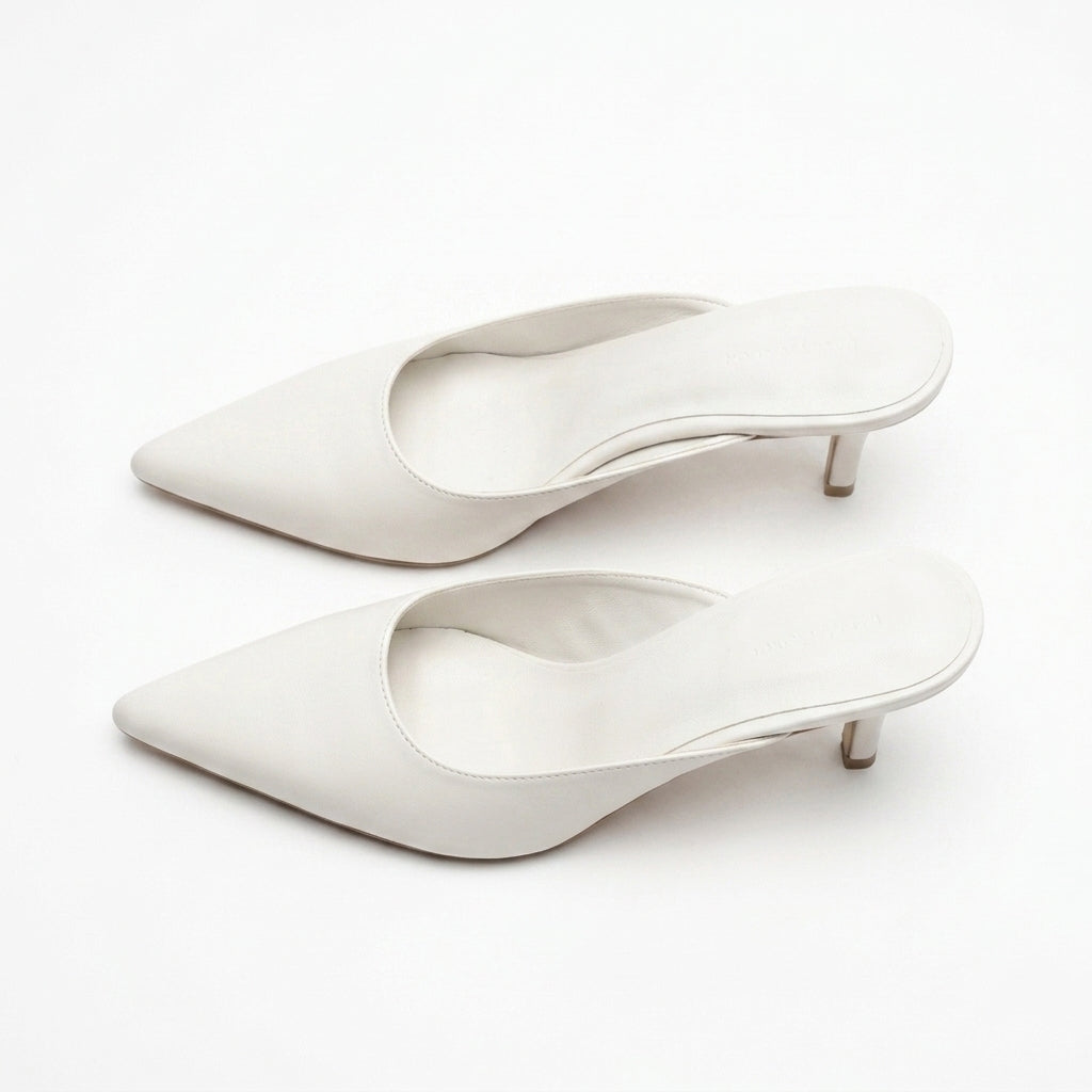 White Kitten Heel Mules