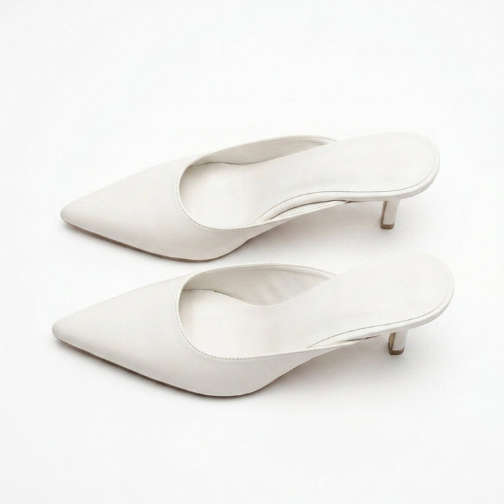 White Kitten Heel Mules