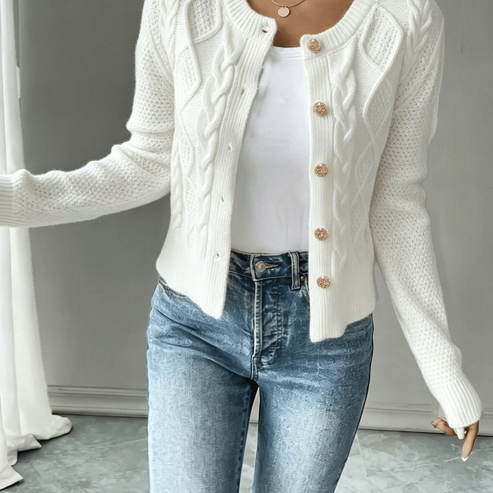 Isabelle - Elegant Twisted Knit Cardigan with Round Neck