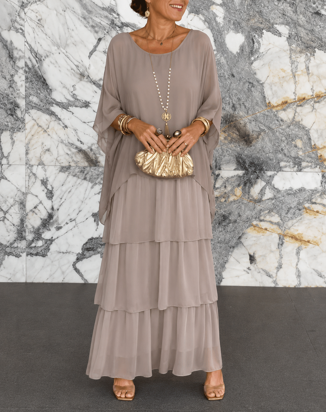 Amélie | Elegant Belly-Covering Chiffon Maxi Dress