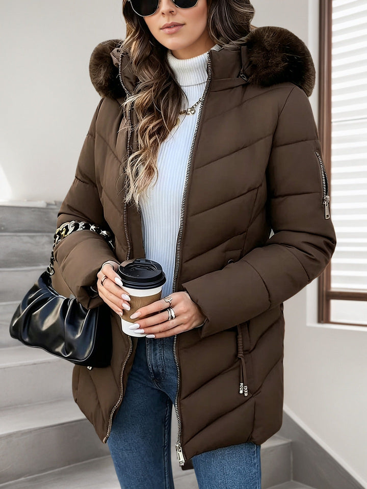 Slim Women's Hooded Puffer Jacket - Warm and Versatile
