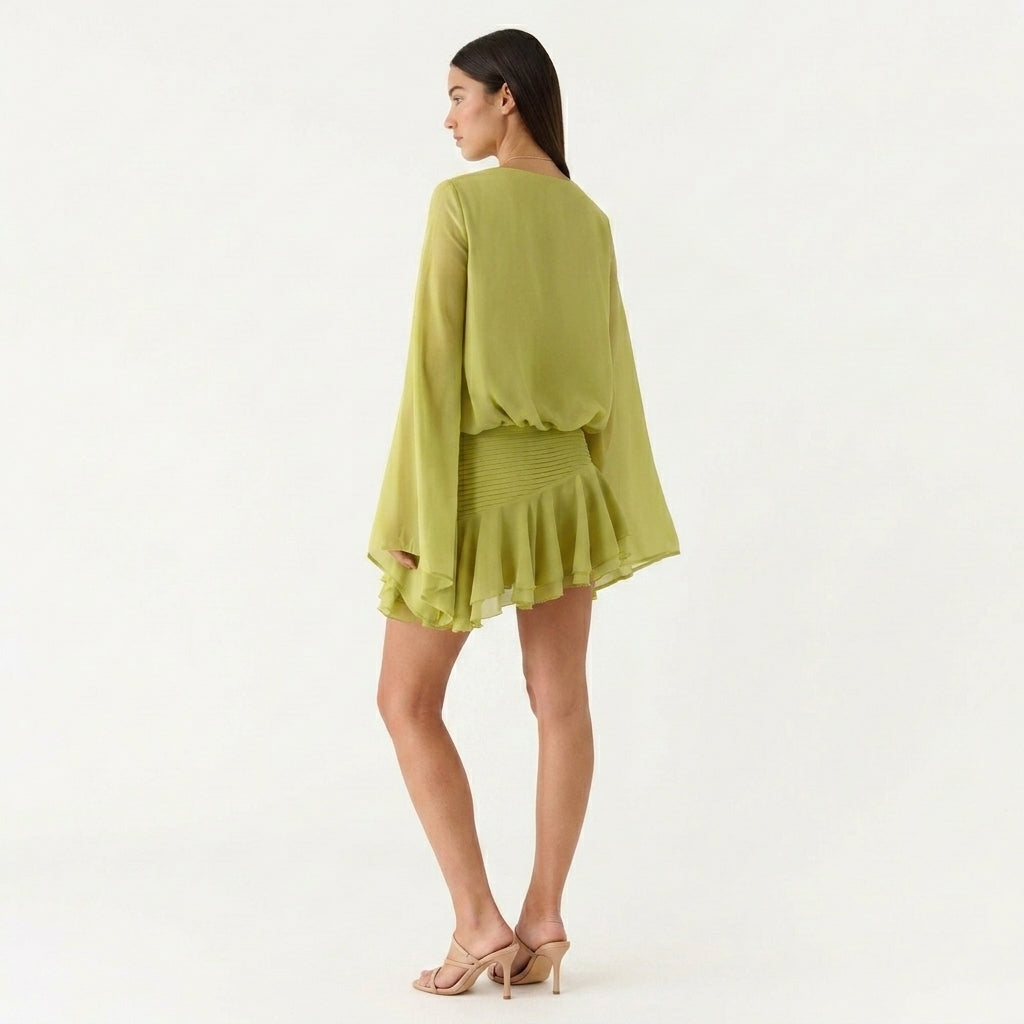 Chiffon V Neck Mini Dress Wedding Guest Summer Outfit
