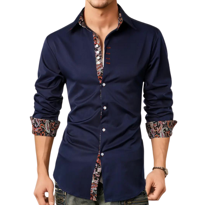 Men's Tailored Shirt with Subtle Printed Accent Trim