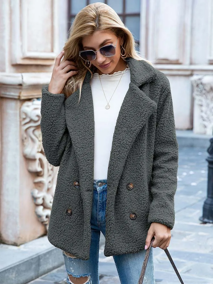 Women's Textured Teddy Blazer Jacket with Notch Lapel