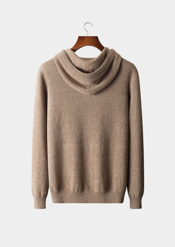 100% CASHMERE HOODED SWEATER.
