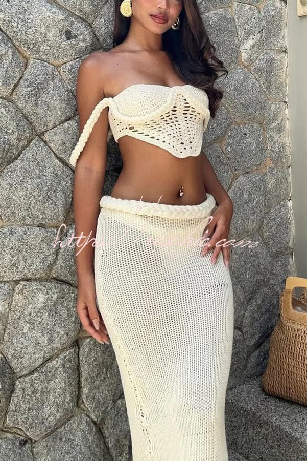 Sumui Hollow Crochet Knit Braid Detail V-shaped Hem Crop Vacation Tank, view 8 - Elena Harper