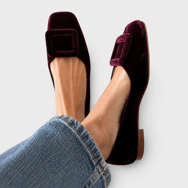Noë Square-Toe Buckle Flats - Elena Harper
