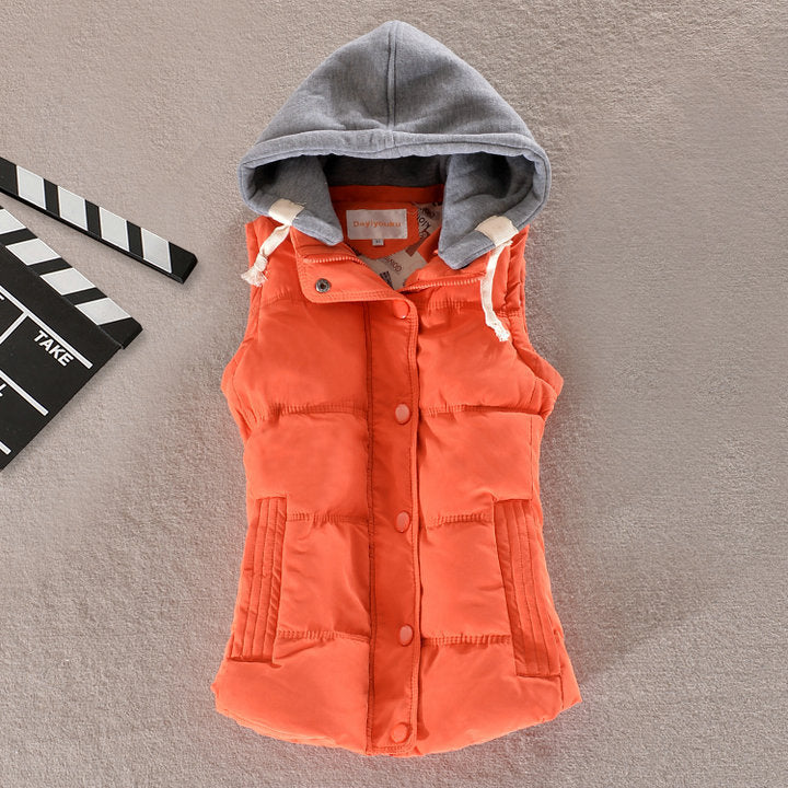 Women's Tailored Thermal Vest with Hood and Snap Button Placket