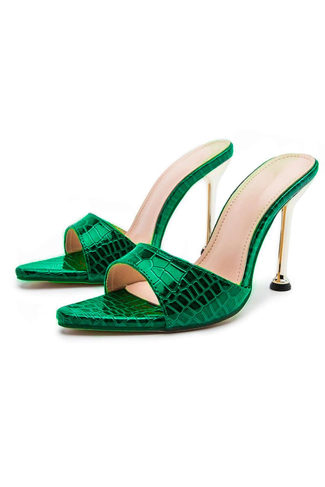 Isabelle Luxe Black Croc Embossed Mule Heels combine elegance