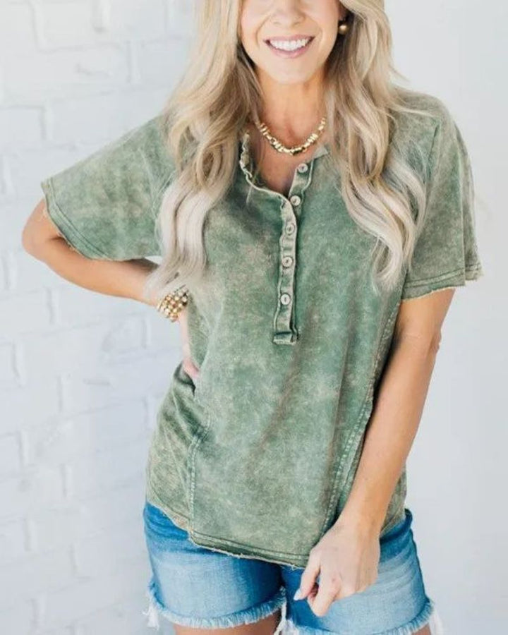 Positano Washed Button T-shirt - Elena Harper