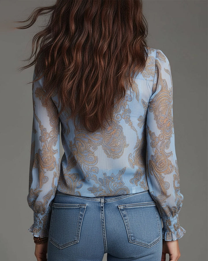 Demi Zip Ruffled Retro Blouse - Elena Harper
