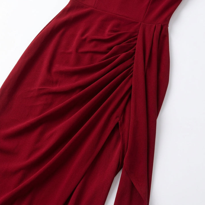 Burgundy Split Maxi Dress Wedding Guest Evening Outfit