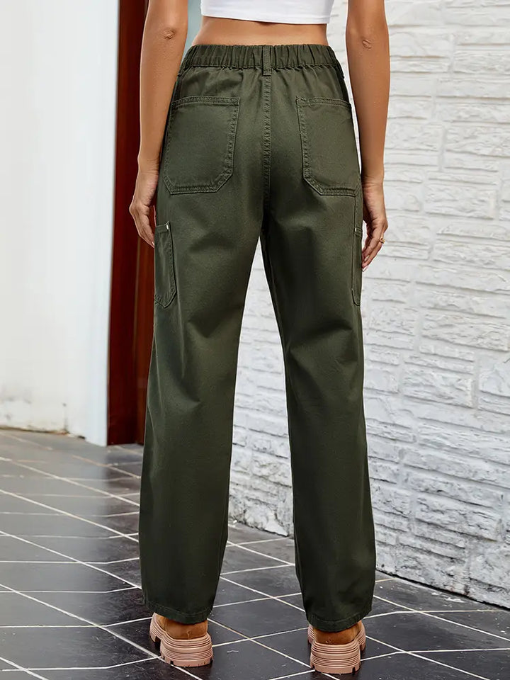 Slim Fit Washed Denim Cargo Pants, view 3 - Elena Harper