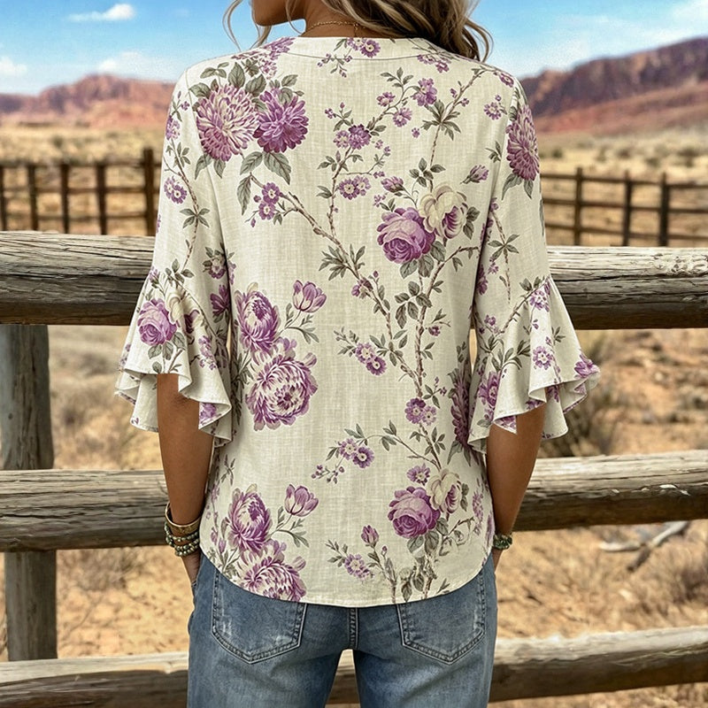 Vintage Floral Print Blouse