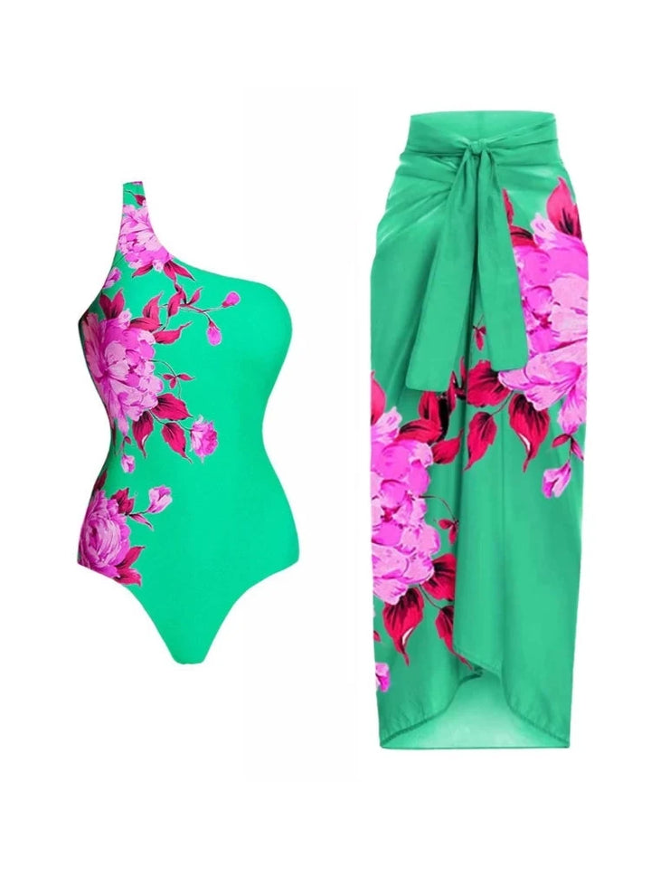 One-Shoulder Printed Monokini Set, view 4 - Elena Harper
