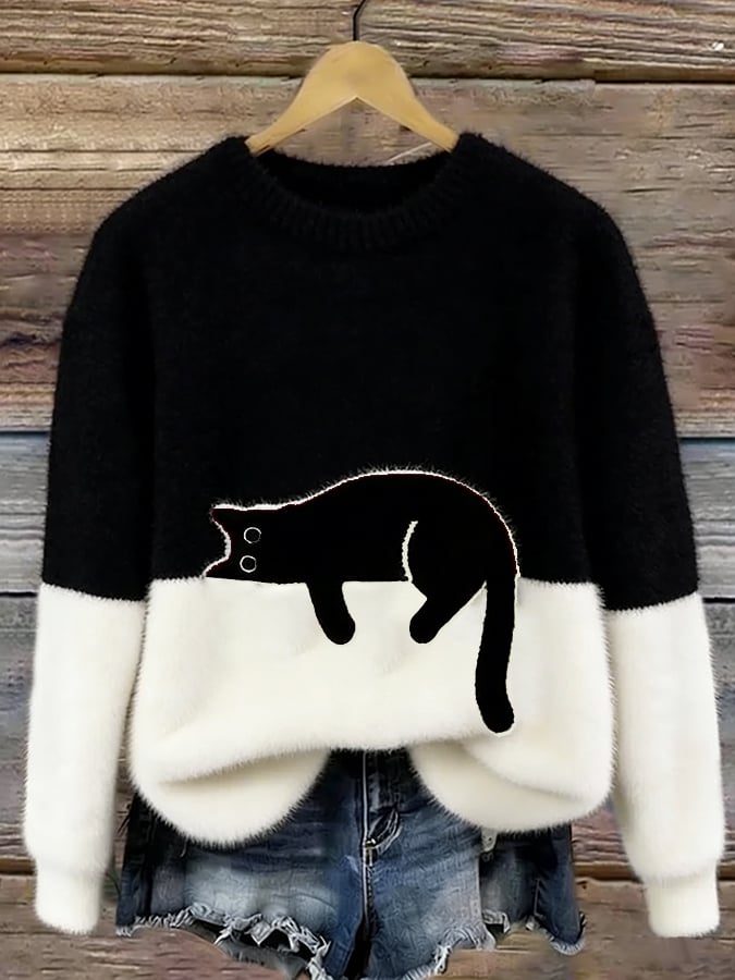 Bonnie — Cat Print Oversized Sweater