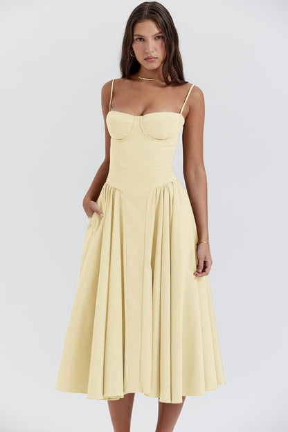 Women's Elegant Sleeveless Corset Midi Dress - Party & Gala Ready