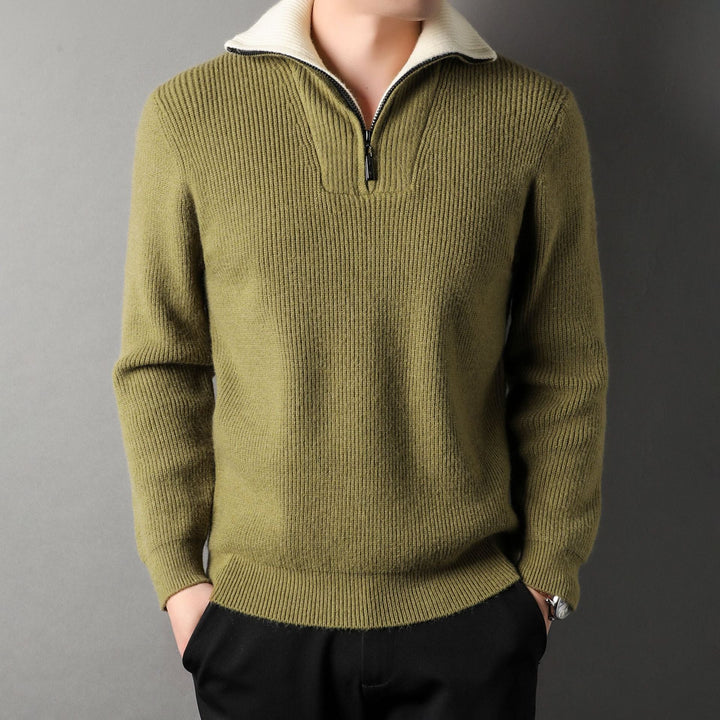 Men's Ribbed Sweater with Half Zip - Elion