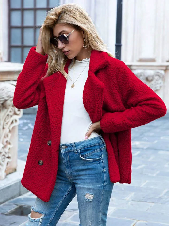 Women's Textured Teddy Blazer Jacket with Notch Lapel