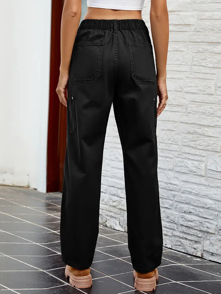 Slim Fit Washed Denim Cargo Pants, view 6 - Elena Harper