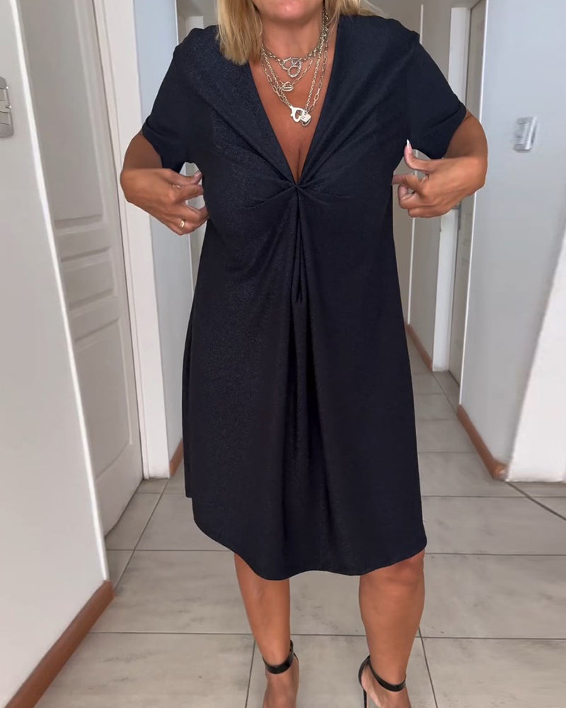 Michelle V-Neck Ruched Casual Dress - Elena Harper