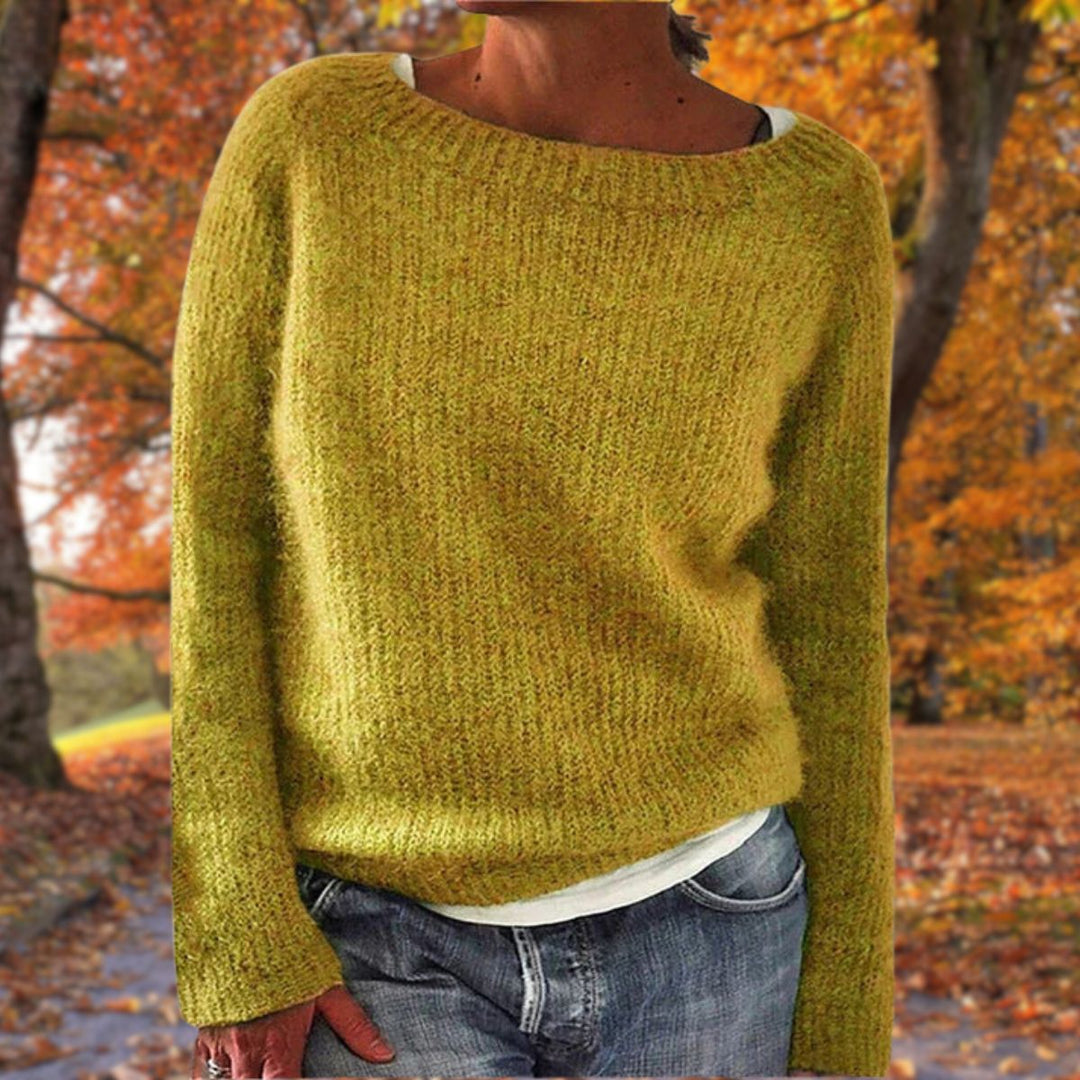 Ladies Classic Sweater Solid Beige, Warm and Comfortable for Autumn and Winter, view 7 - Elena Harper