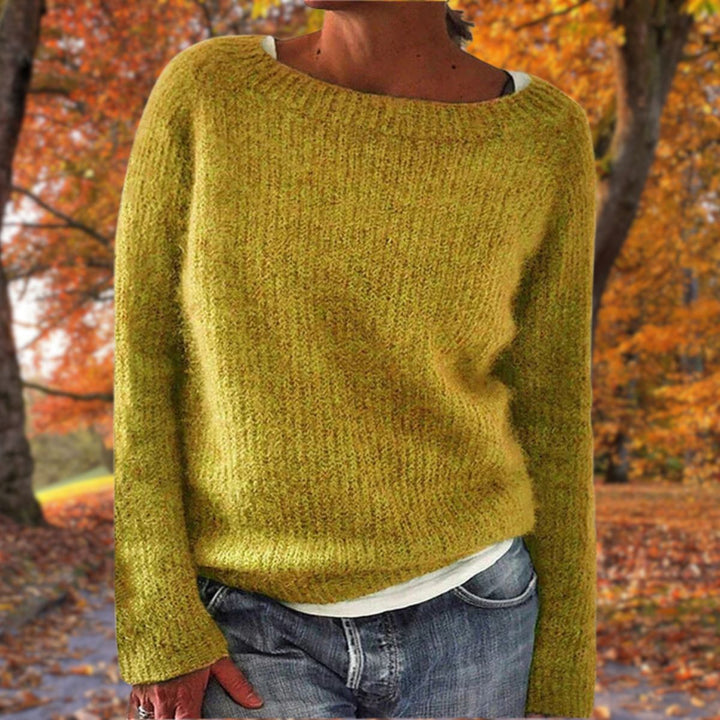 Ladies Classic Sweater Solid Beige, Warm and Comfortable for Autumn and Winter, view 7 - Elena Harper