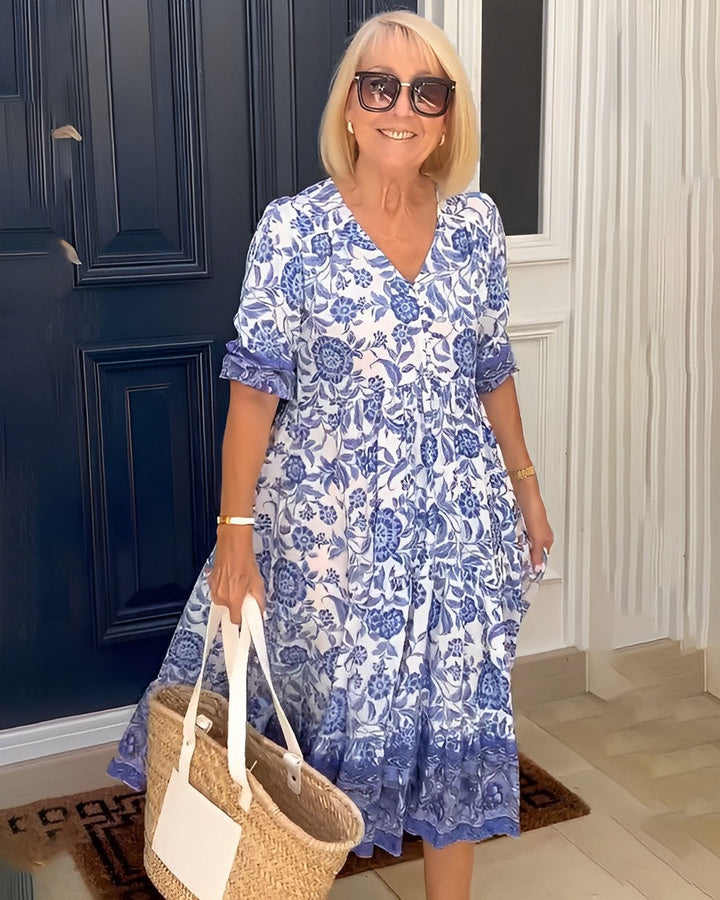 Tallis | Floral Viscose Dress with V-Neck