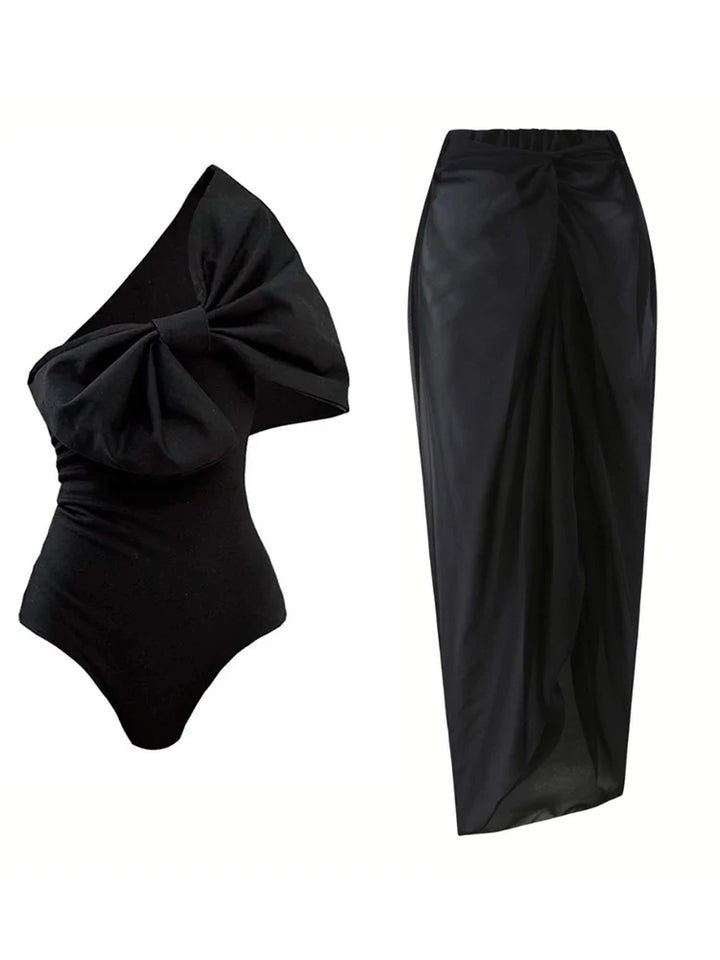 Black and White Bow One Piece Swimsuit Set