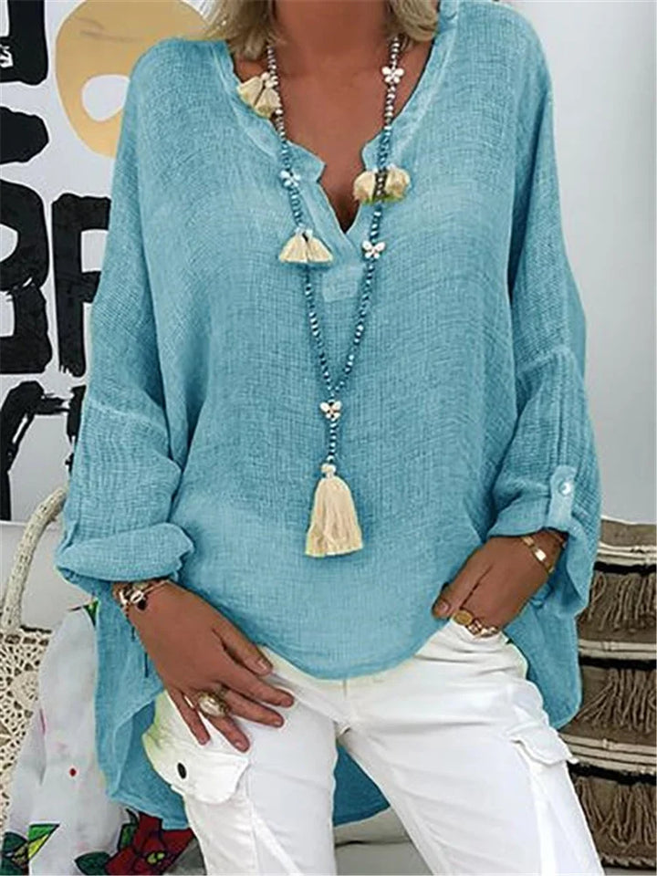 Caelina - Basic Solid Long Sleeve Shirt