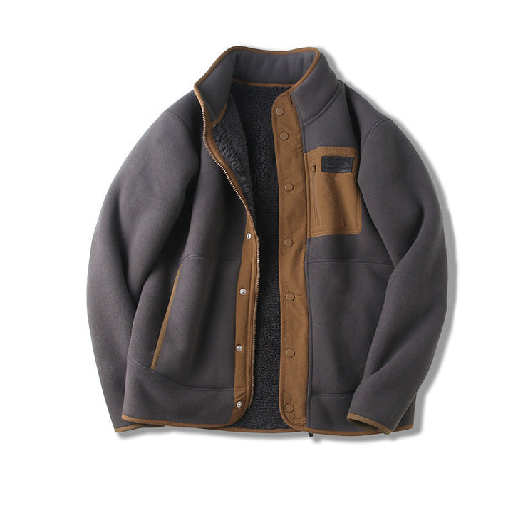 Premium Quilted Fleece-Lined Jacket for Men – High Collar with Multiple Pockets