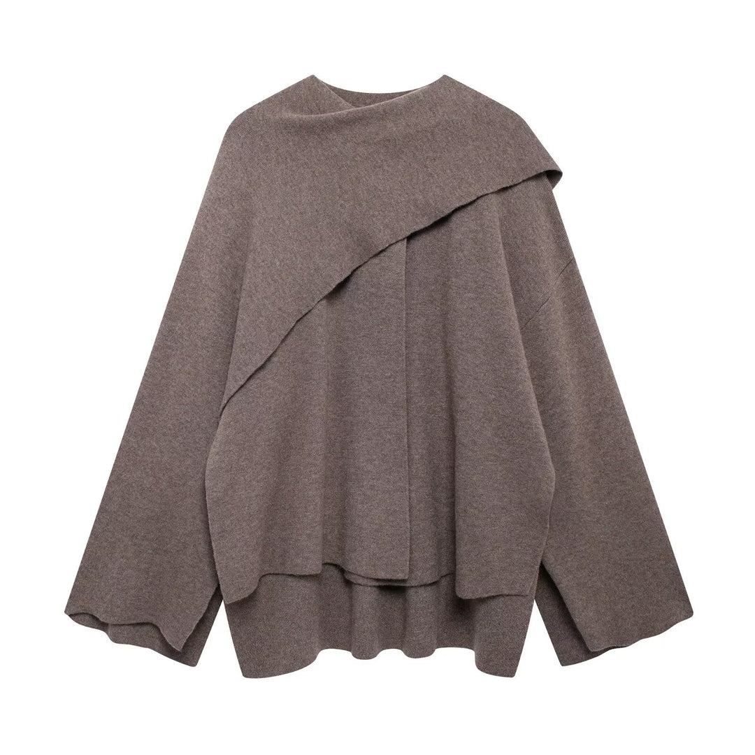 Elegant Cape Scarf for Women – Oversized Asymmetrical Knit Coat