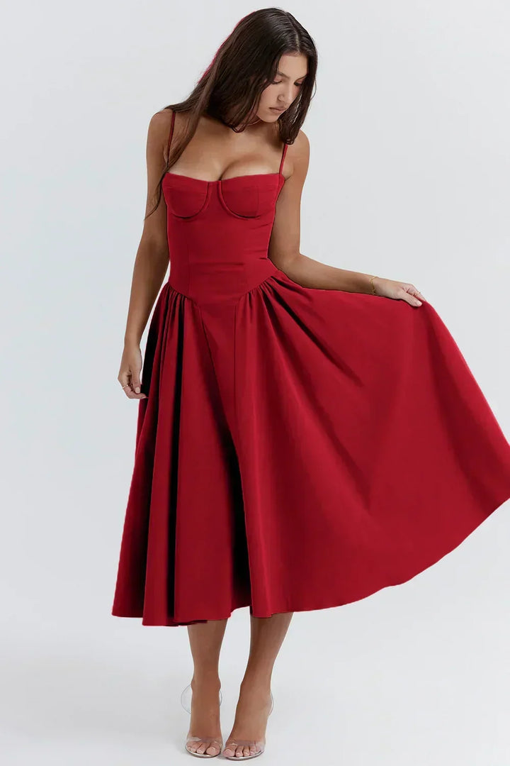 Women's Elegant Sleeveless Corset Midi Dress - Party & Gala Ready