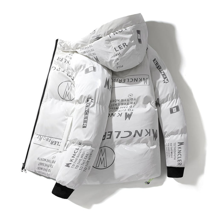Men's Padded Jacket with Vinyl Effect and Hood - Lanuz