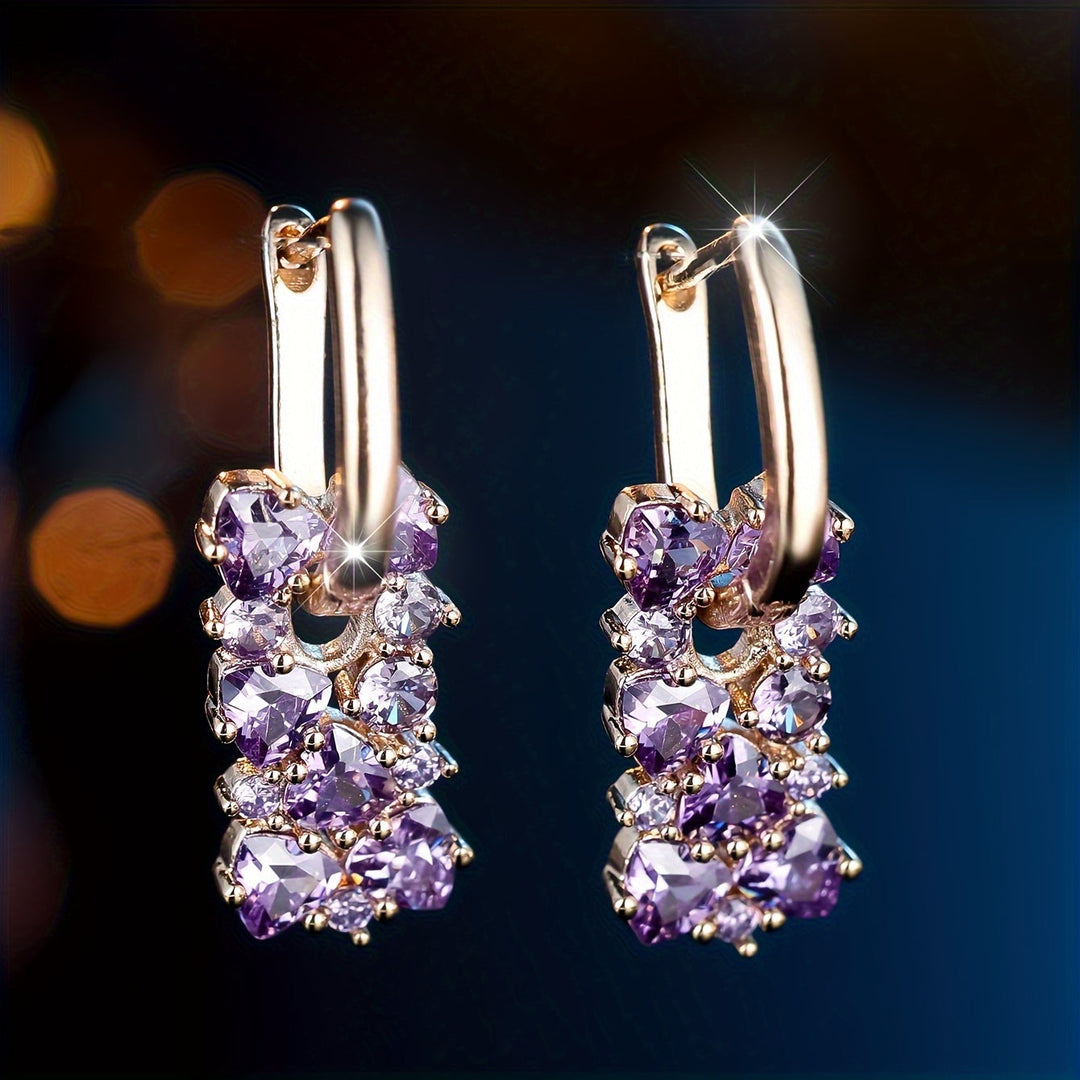 Elegant Purple Zirconia Gold Plated Hoop Earrings - Elena Harper