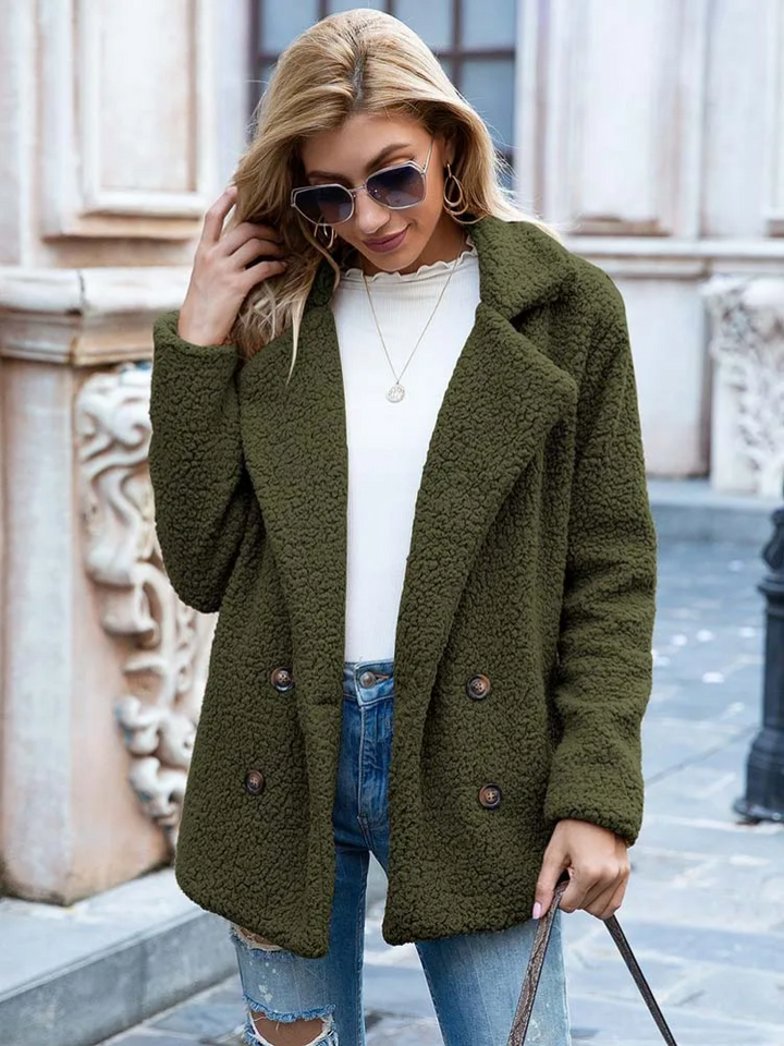 Women's Textured Teddy Blazer Jacket with Notch Lapel