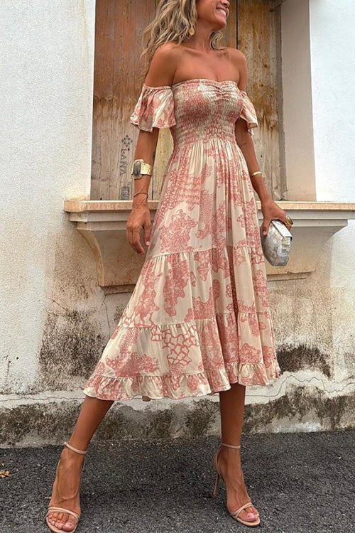 Vee™ | Off-Shoulder Smocked Midi Dress