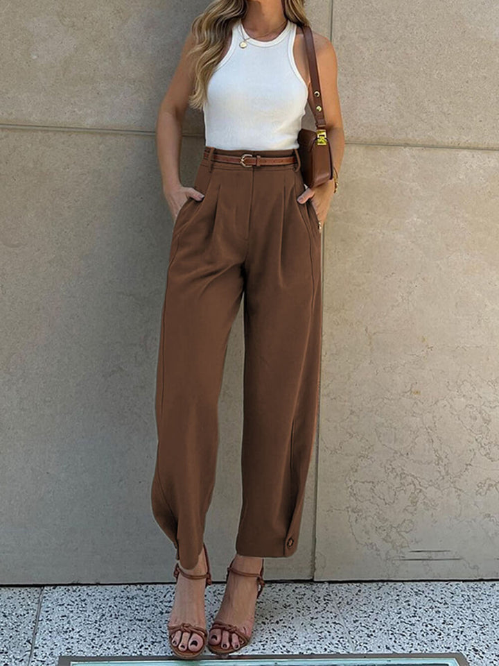 Catia - High-waisted Tailored Pants with Adjustable Drawstring