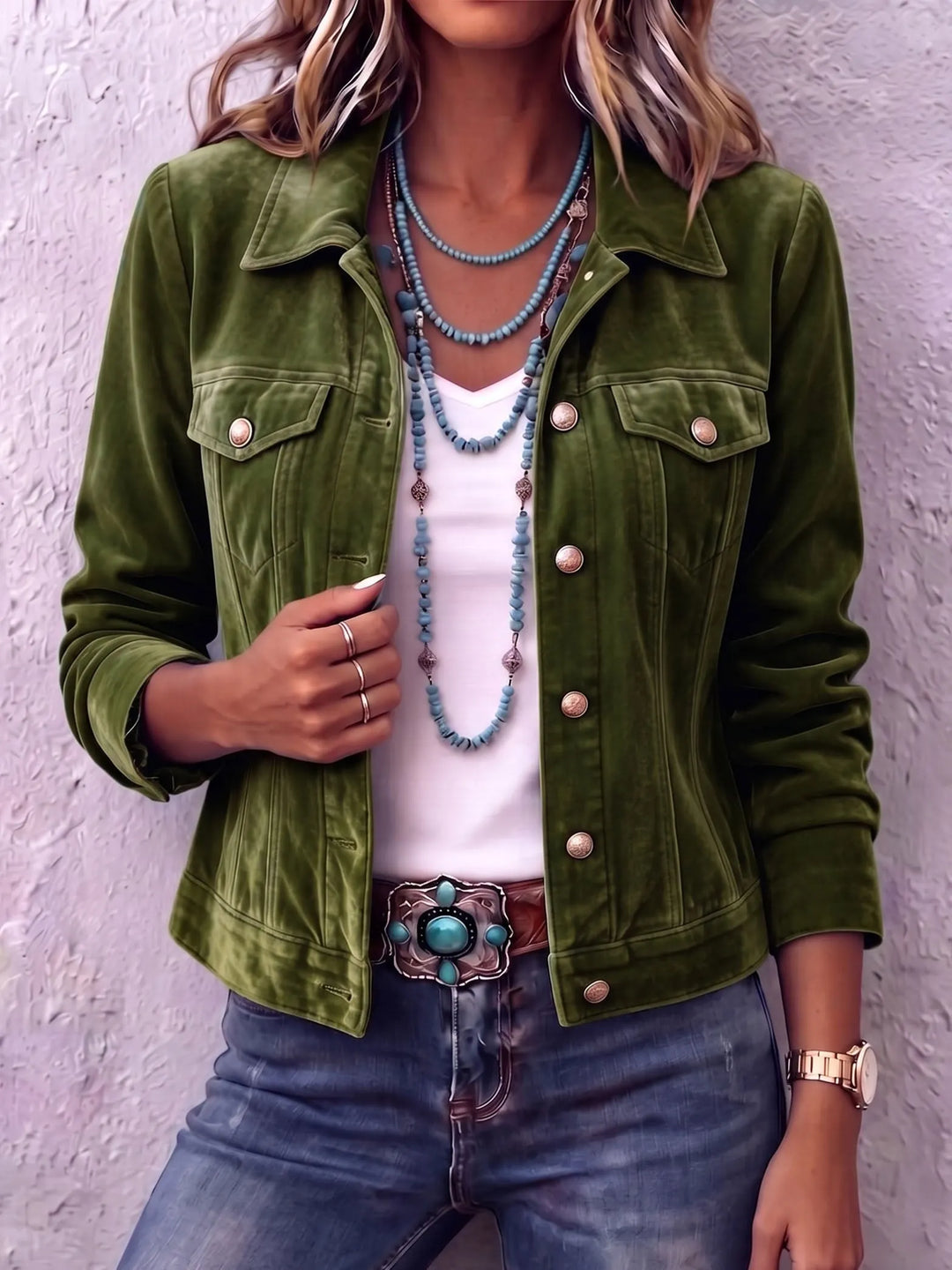 Amandria Vintage Wash Button Long Sleeve Jacket - Elena Harper