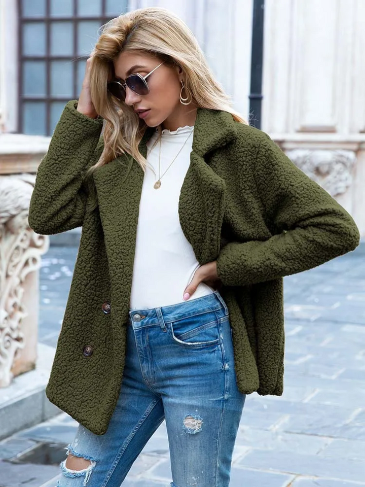 Women's Textured Teddy Blazer Jacket with Notch Lapel