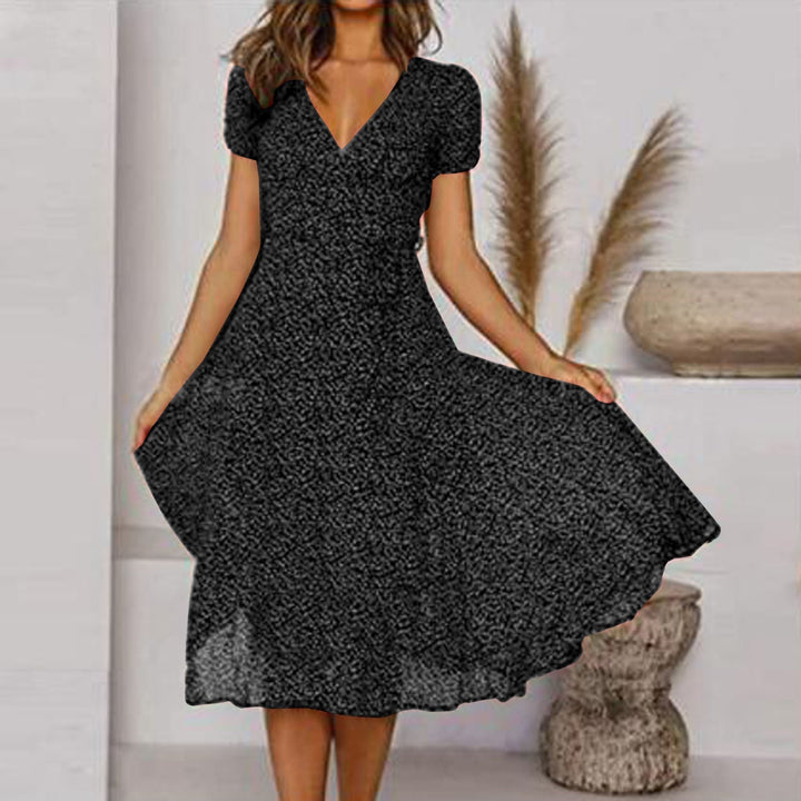 Elegant Flared Midi Dress with V-Neck for Women – Flattering, Lightweight