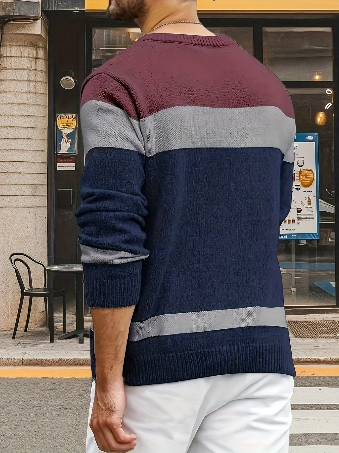 Markus | Timeless Knitted Sweater with Cable Knit Pattern and Color Block Design