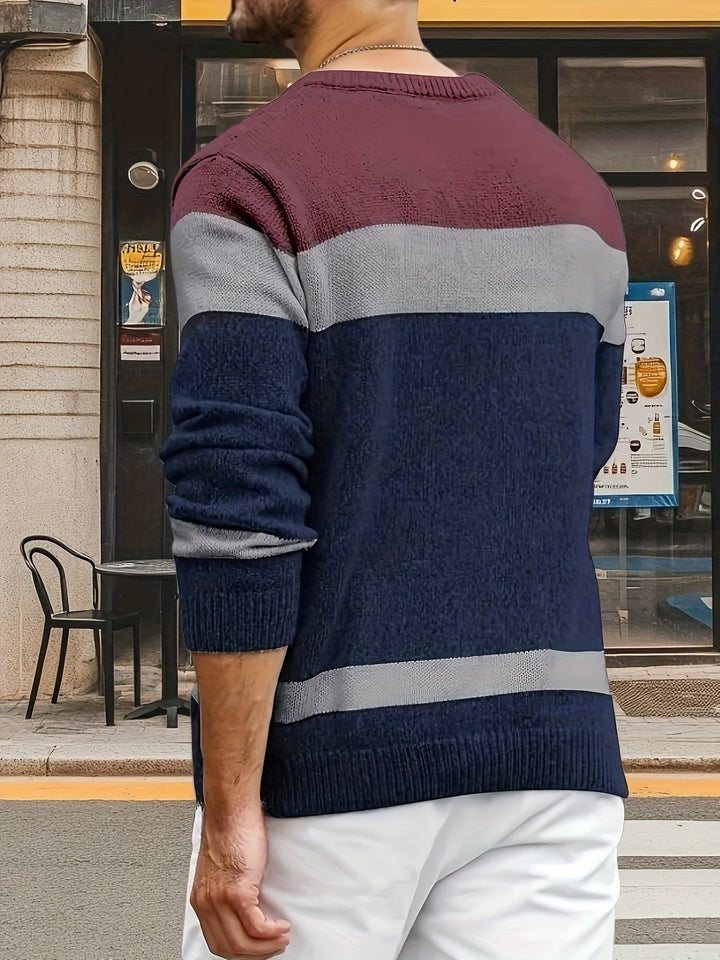 Markus | Timeless Knitted Sweater with Cable Knit Pattern and Color Block Design