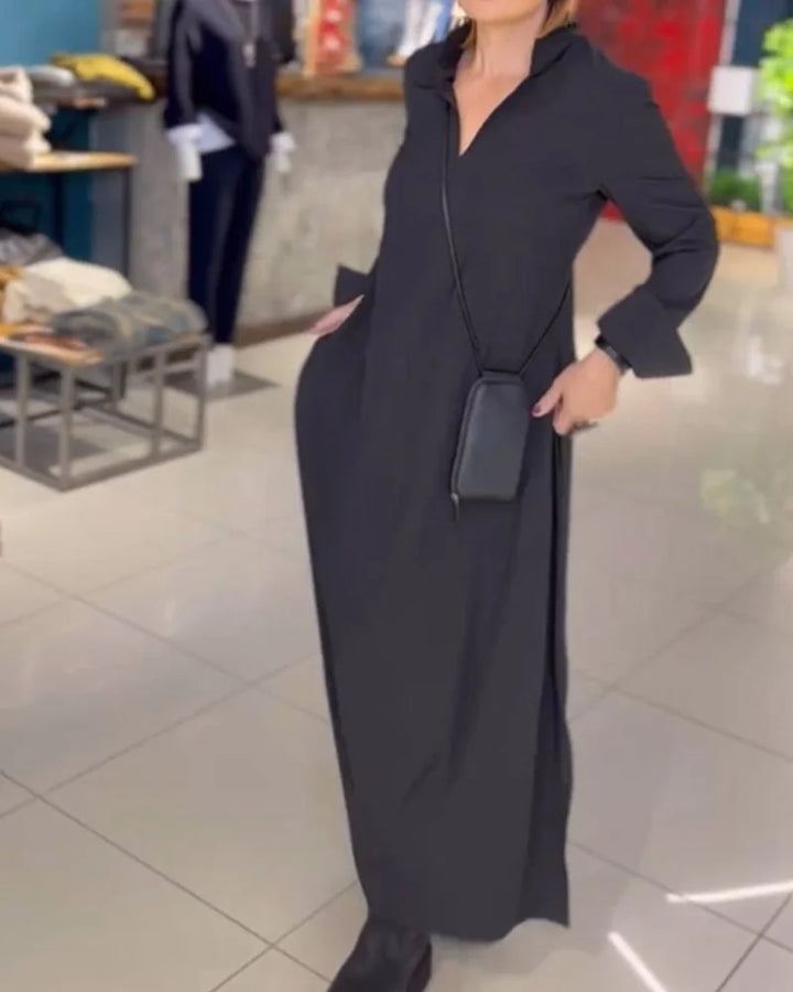 Helena Long flowy dress with side slits - Elena Harper